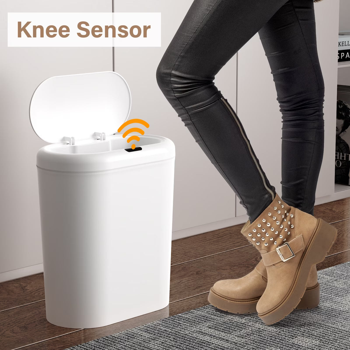 Automatic Sensor Trash Can with Lid 2 Pack: 3.3 Gallon Plastic Garbage Bins, Waterproof Touchless Slimline Wastebasket for Bathroom, Bedroom, Kitchen, Office, White