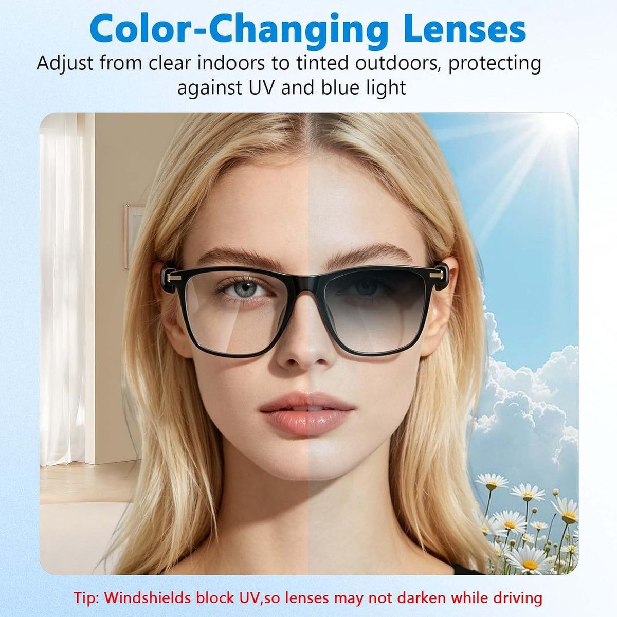 AI Glasses for Men & Women, Smart Glasses Powered by Chatgpt, Bluetooth Glasses with Real-Time Translation, Music&Calls, Photochromic Lens for Daily Use, Travel
