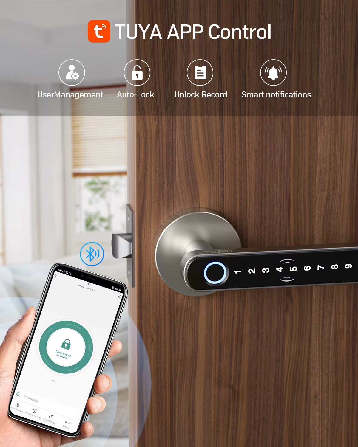 Serrure de porte intelligente biométrique à empreinte digitale et entrée sans clé TMEZON Plugwell™