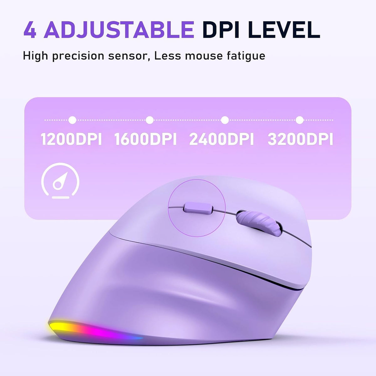 Ergonomic Wireless Vertical Mouse, Rechargeable, Purple