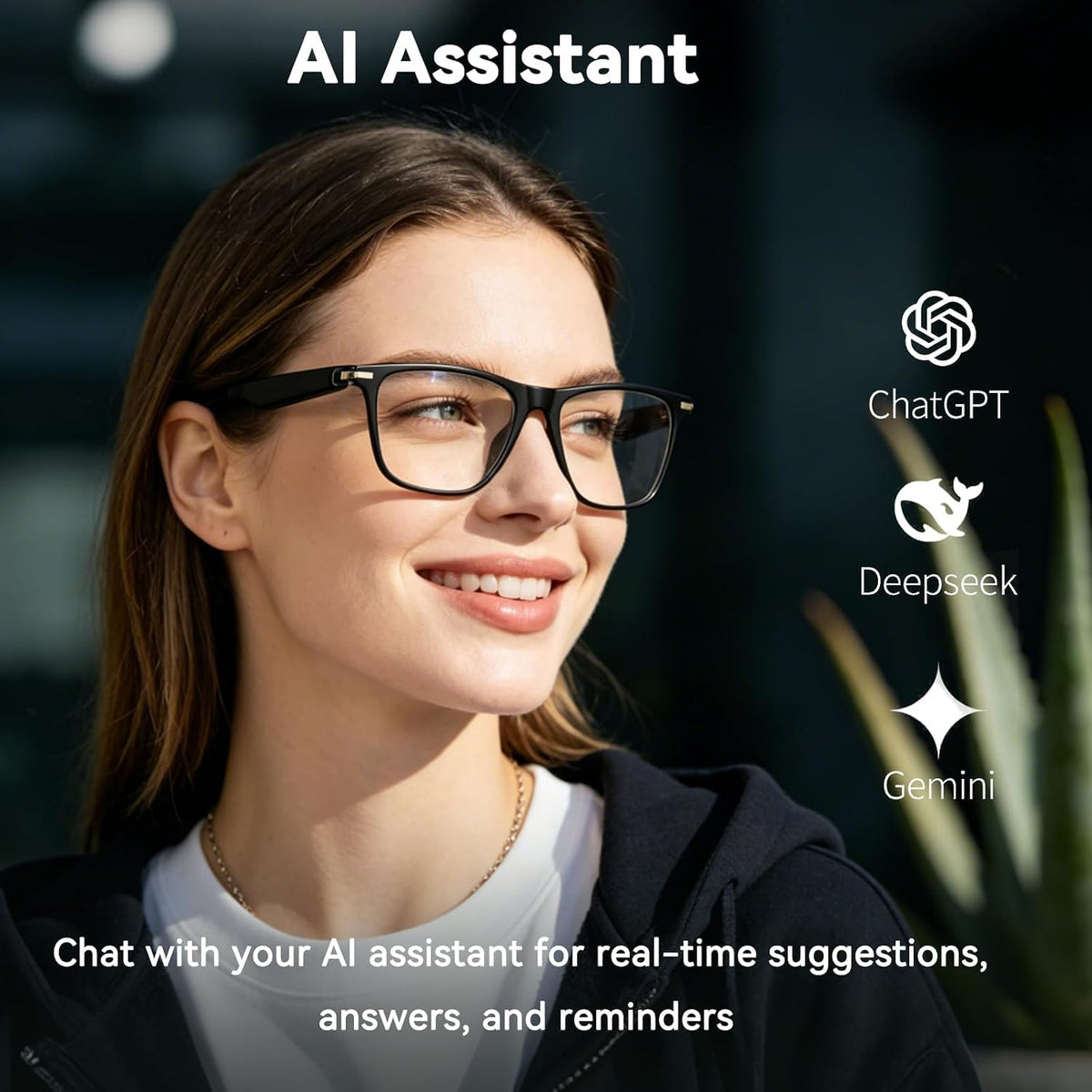 AI Glasses for Men & Women, Smart Glasses Powered by Chatgpt, Bluetooth Glasses with Real-Time Translation, Music&Calls, Photochromic Lens for Daily Use, Travel