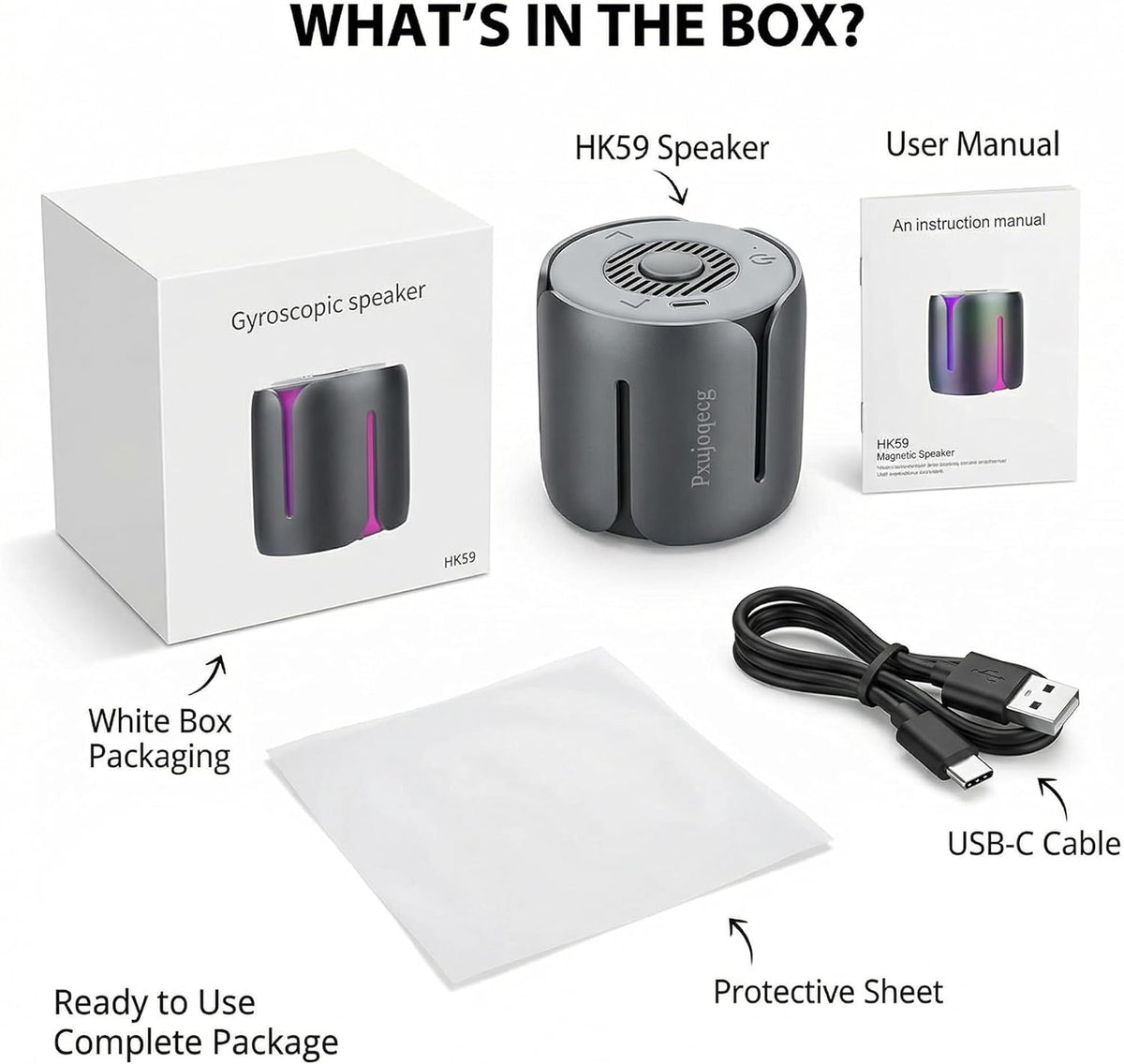 Portable Bluetooth Speaker with RGB Light, Spinning Desk Gadget