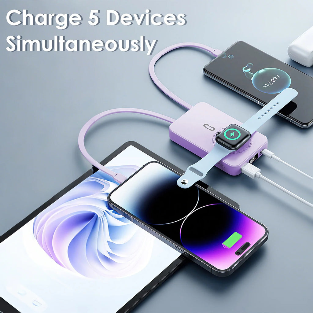 1Pc 3 in 1 10000Mah Magsafe Fast Charging Power Bank PD20W Portable Charger with 2 Built in Cables Stand Fit for IOS Phone 16 15 13 Series and More