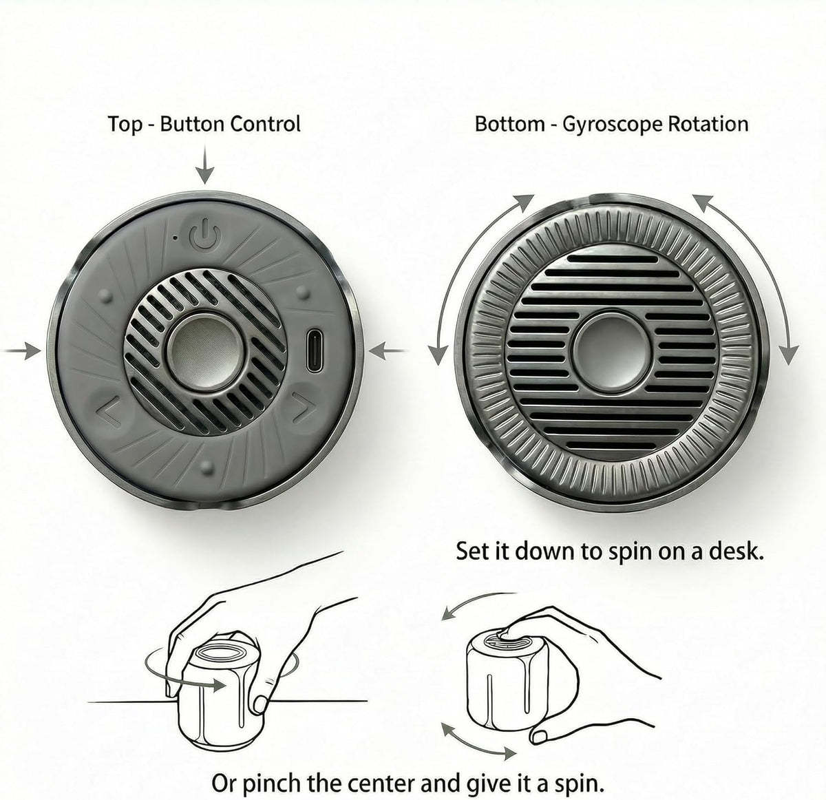 Portable Bluetooth Speaker with RGB Light, Spinning Desk Gadget