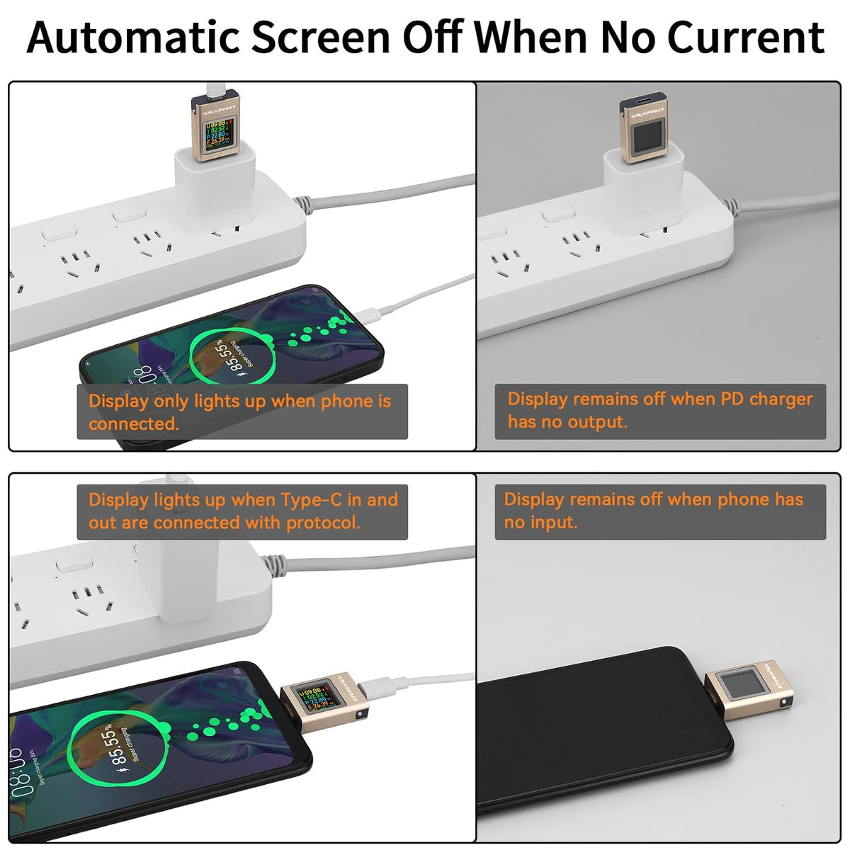 USB C Power Meter Tester, Multimeter 4.5-50V 0-12A Two-Way Measurement Gravity Sensor Voltage Current Capacity Amp Volt Voltmeter Ammeter Digital Tester for Chargers Power Bank Cable Copper