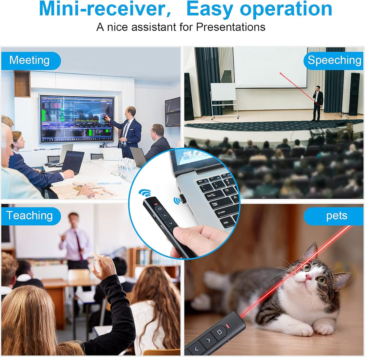 Wireless Presenter Remote, Presentation Clicker with Hyperlink & Volume Remote Control Powerpoint Office Presentation Clicker for Keynote/Ppt/Mac/Pc/Laptop(Battery Included)