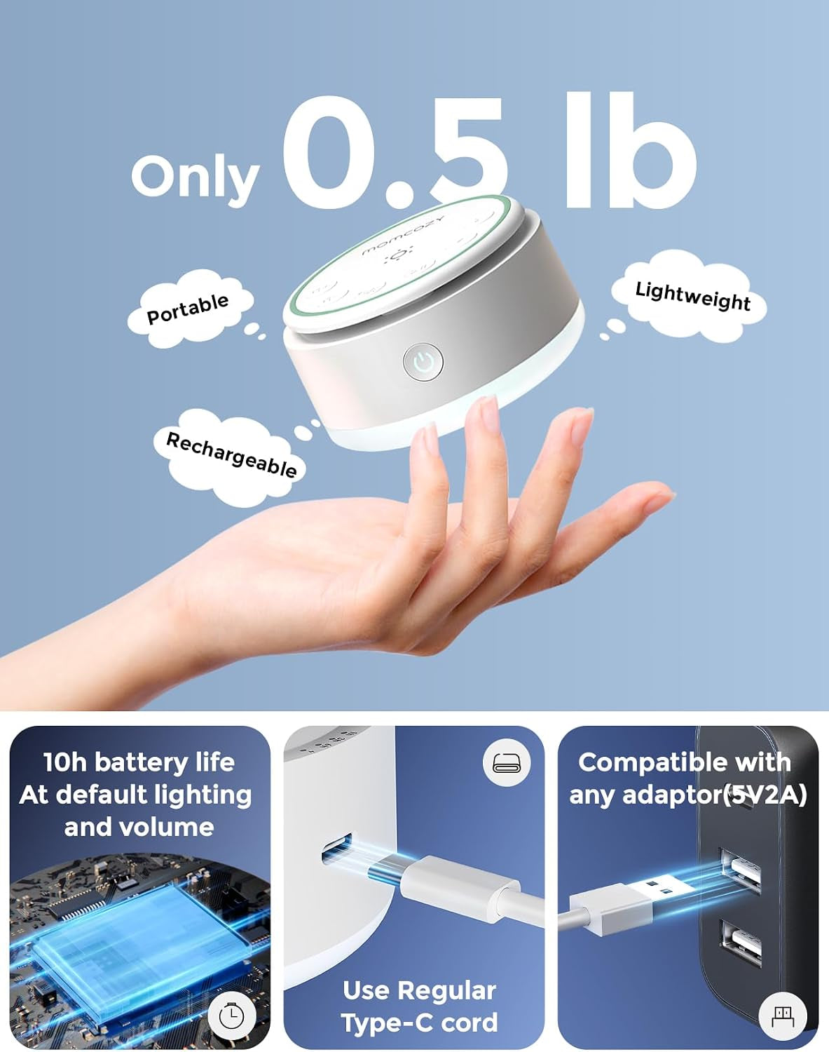 Sound Machine for Baby | Portable White Noise Sound Machine for Sleep Rechargeable | 20 Sleep Sounds White Noise Machine with Nursery Night Light | Travel Sleep Sound Machine Battery Based