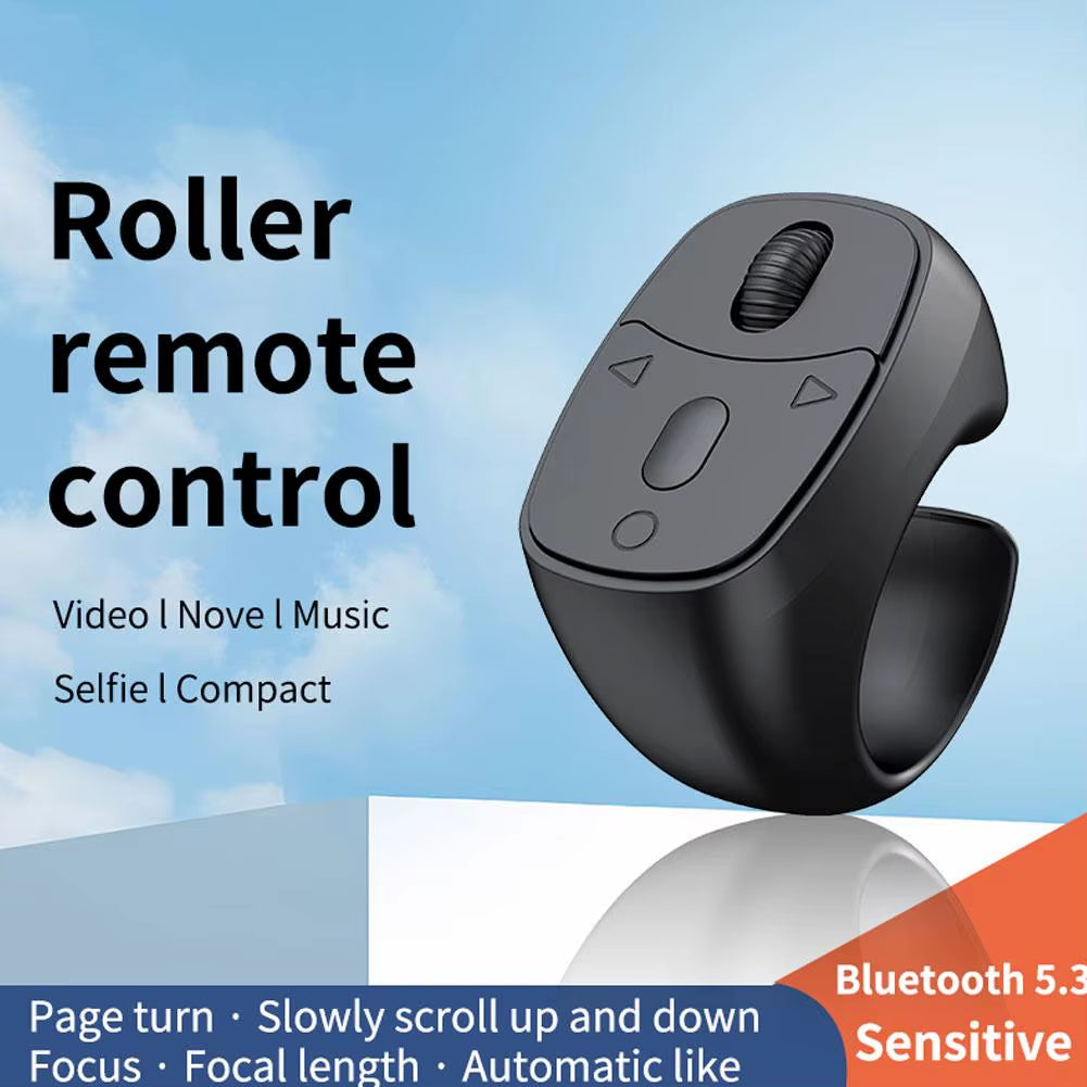Cell Phone Scrolling Ring Wireless Finger Shutter Remote Control Page Turner Mobile Phone Controller Bluetooth for Travel