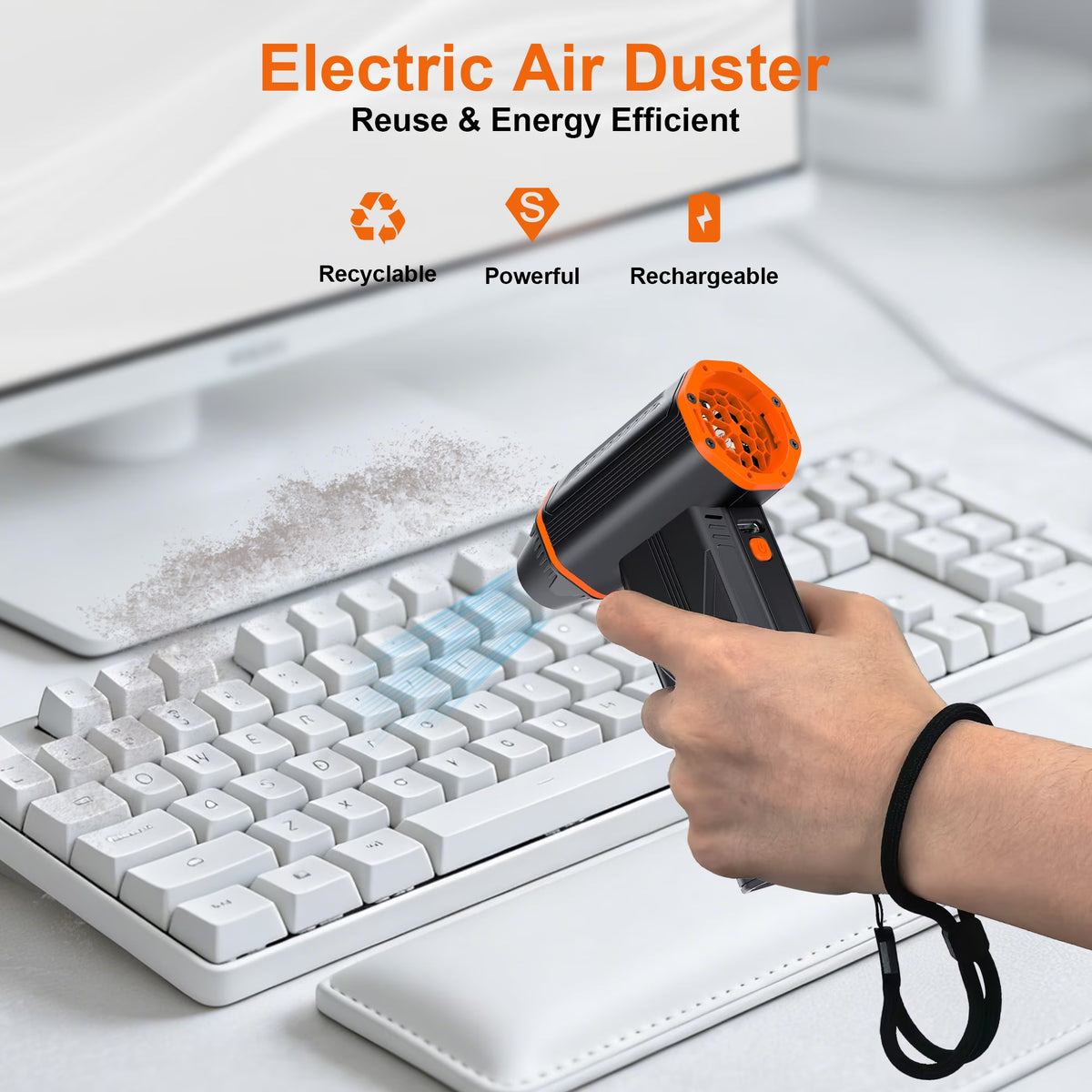 2-In-1 Compressed Air Duster,With Vacuum Pumping of Storage Bag, 150000 RPM Electronic Air Blower, Portable Cleaner for Laptop,Pc,Car, Keyboard