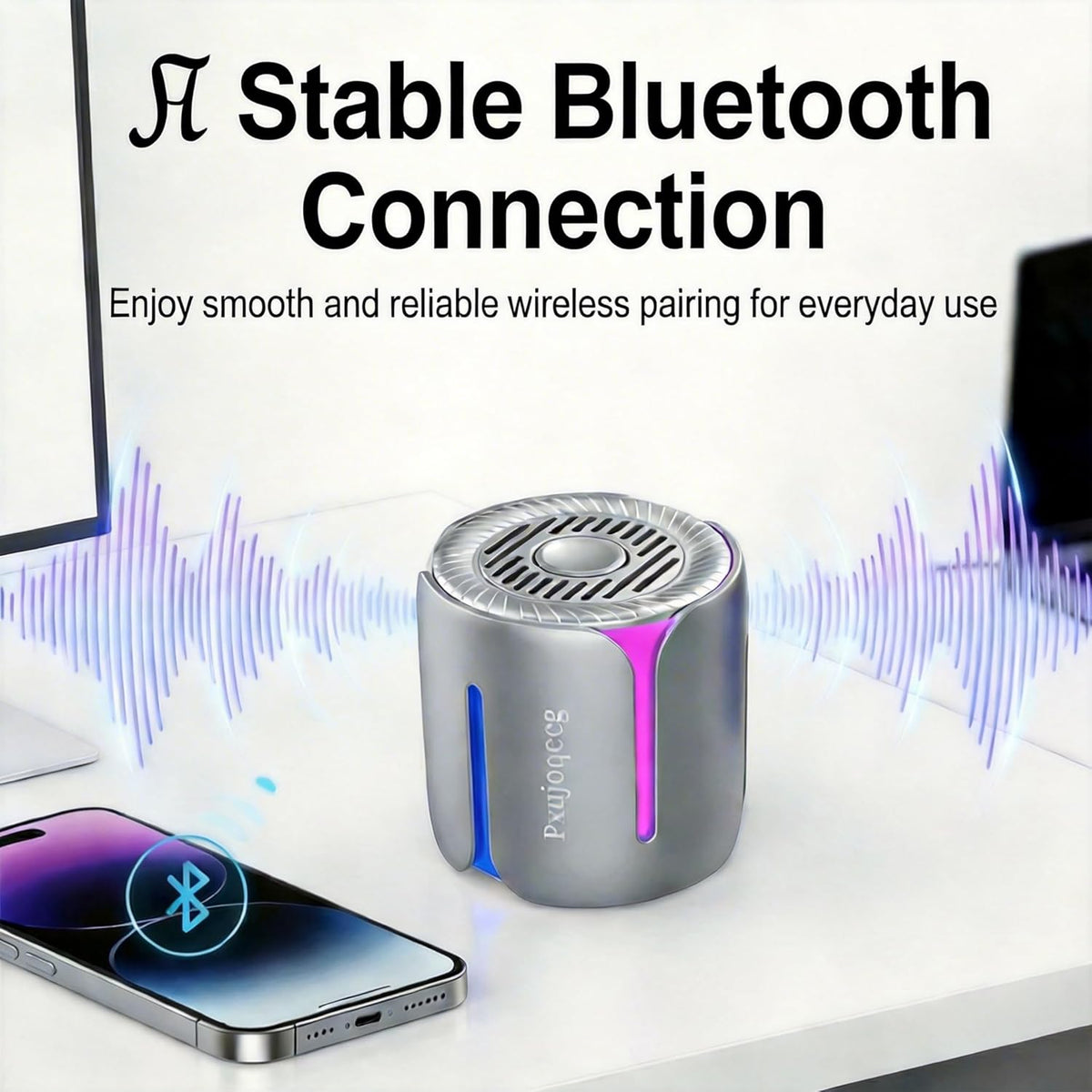 Portable Bluetooth Speaker with RGB Light, Spinning Desk Gadget