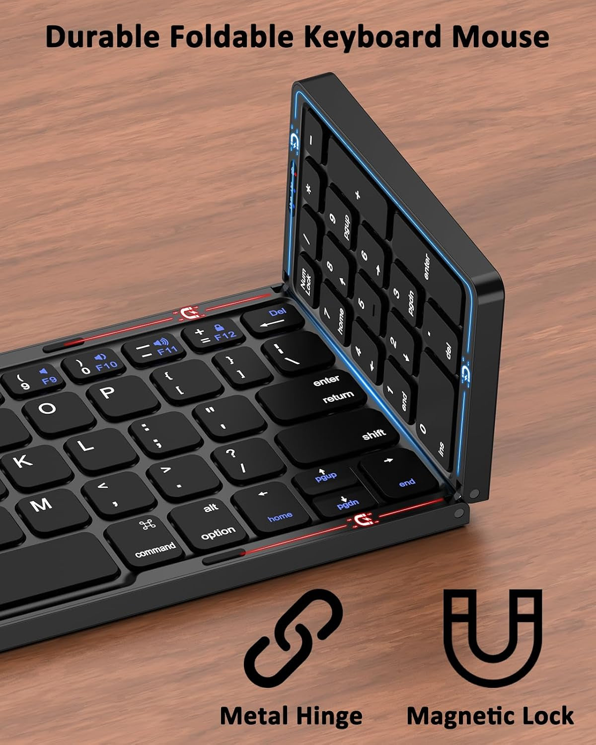 Foldable Keyboard Mouse Combo for Travel,Bluetooth/2.4G Rechargeable(Black)