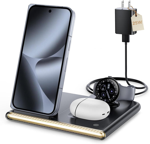 Plugwell 3-in-1 Fast Wireless Charging Station with Ambient Base