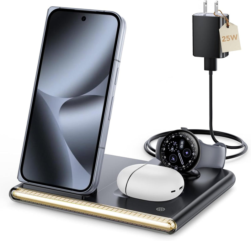 Plugwell 3-in-1 Fast Wireless Charging Station with Ambient Base
