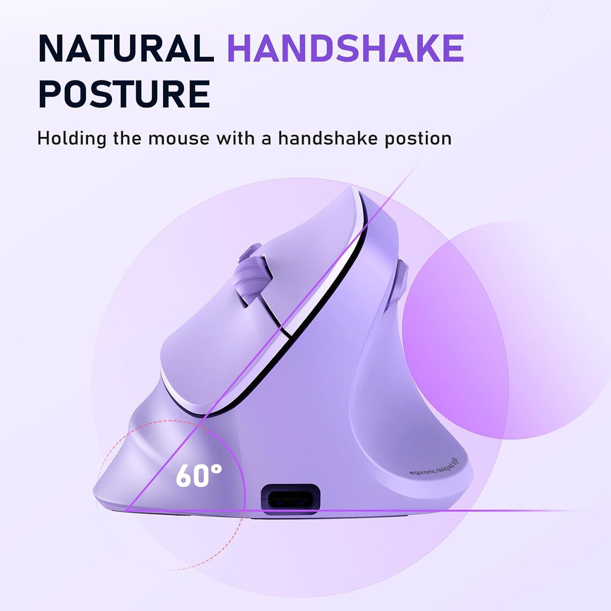 Ergonomic Wireless Vertical Mouse, Rechargeable, Purple