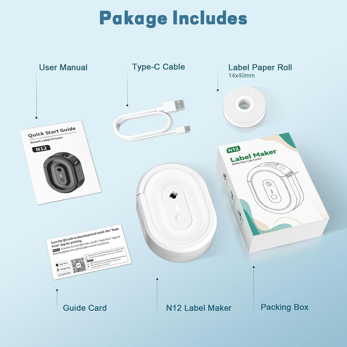 Bluetooth Label Maker Machine N12 Mini Thermal Label Printer, White