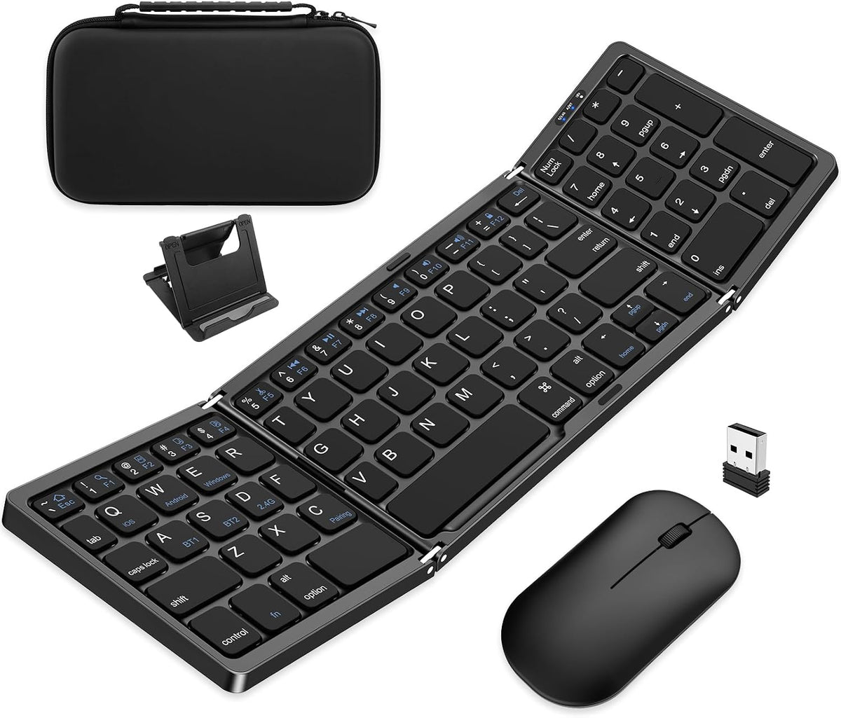 Foldable Keyboard Mouse Combo for Travel,Bluetooth/2.4G Rechargeable(Black)