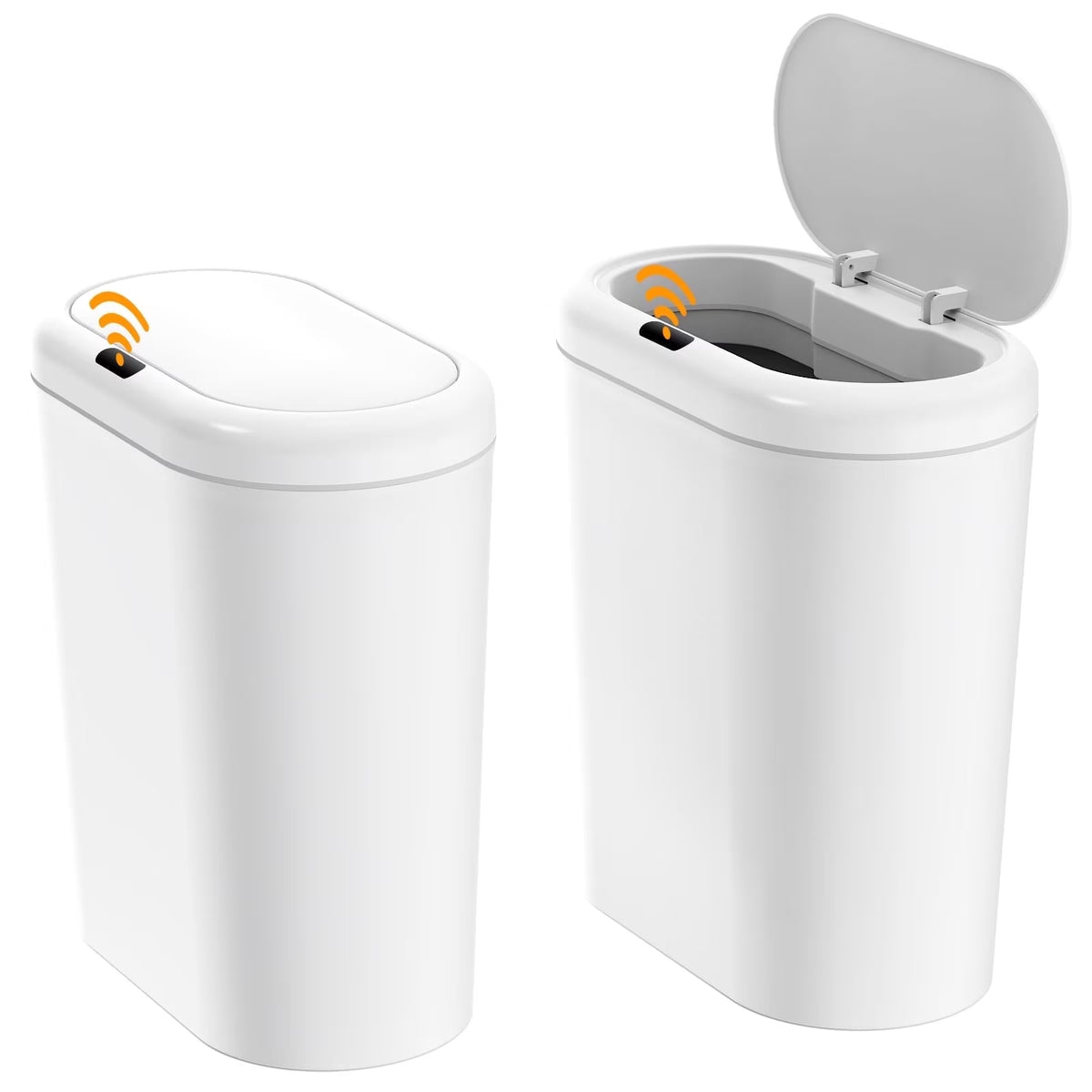 Automatic Sensor Trash Can with Lid 2 Pack: 3.3 Gallon Plastic Garbage Bins, Waterproof Touchless Slimline Wastebasket for Bathroom, Bedroom, Kitchen, Office, White