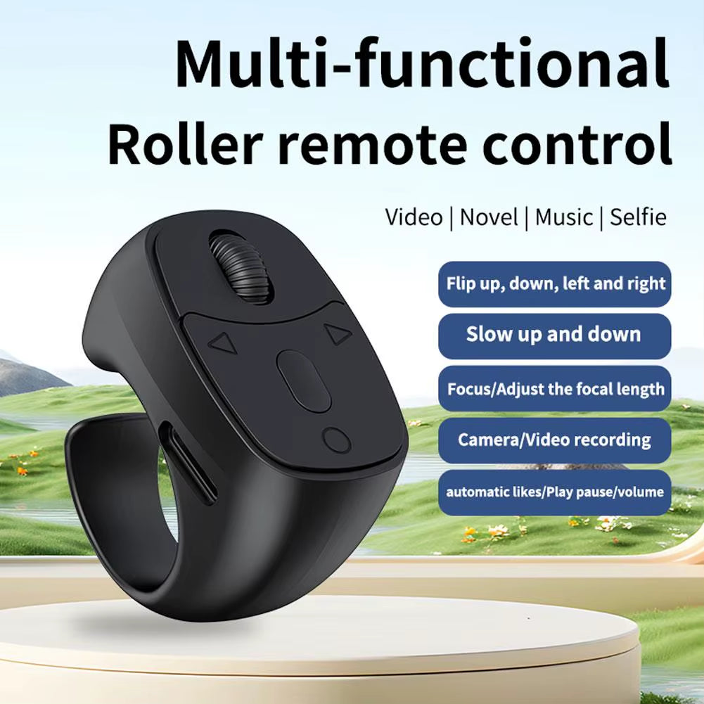 Cell Phone Scrolling Ring Wireless Finger Shutter Remote Control Page Turner Mobile Phone Controller Bluetooth for Travel