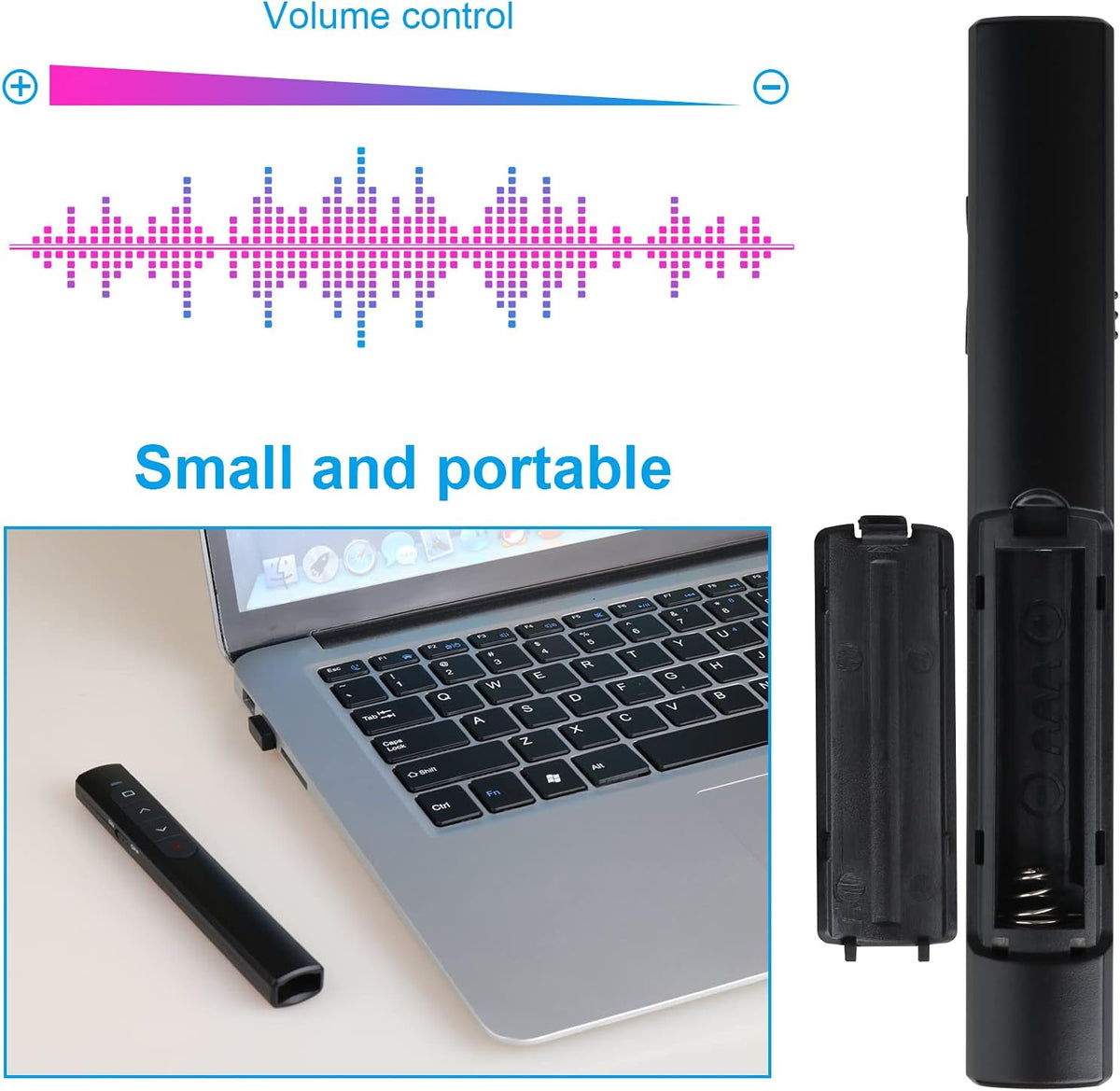 Wireless Presenter Remote, Presentation Clicker with Hyperlink & Volume Remote Control Powerpoint Office Presentation Clicker for Keynote/Ppt/Mac/Pc/Laptop(Battery Included)