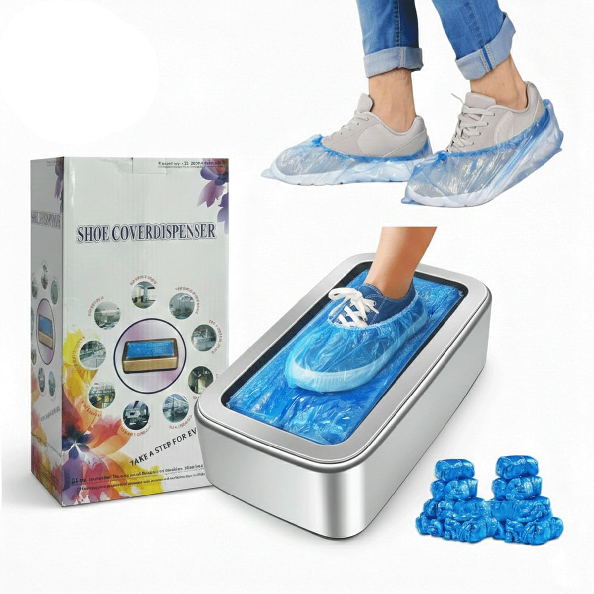 Shoe Covers Dispenser with 100Pcs Shoe Cover Disposable Non Slip, Reliable and User-Friendly Shoe Cover Machine, Automatic Shoe Cover Dispenser for Office, Factory & Home