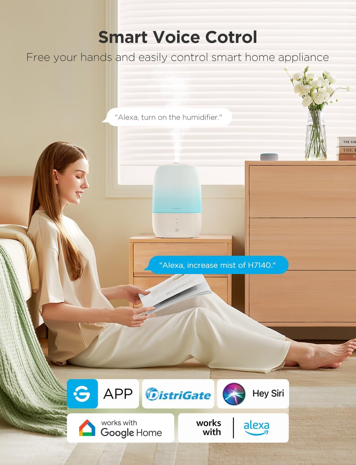 Smart Humidifiers for Bedroom, 3L Top Fill Cool Mist Humidifier