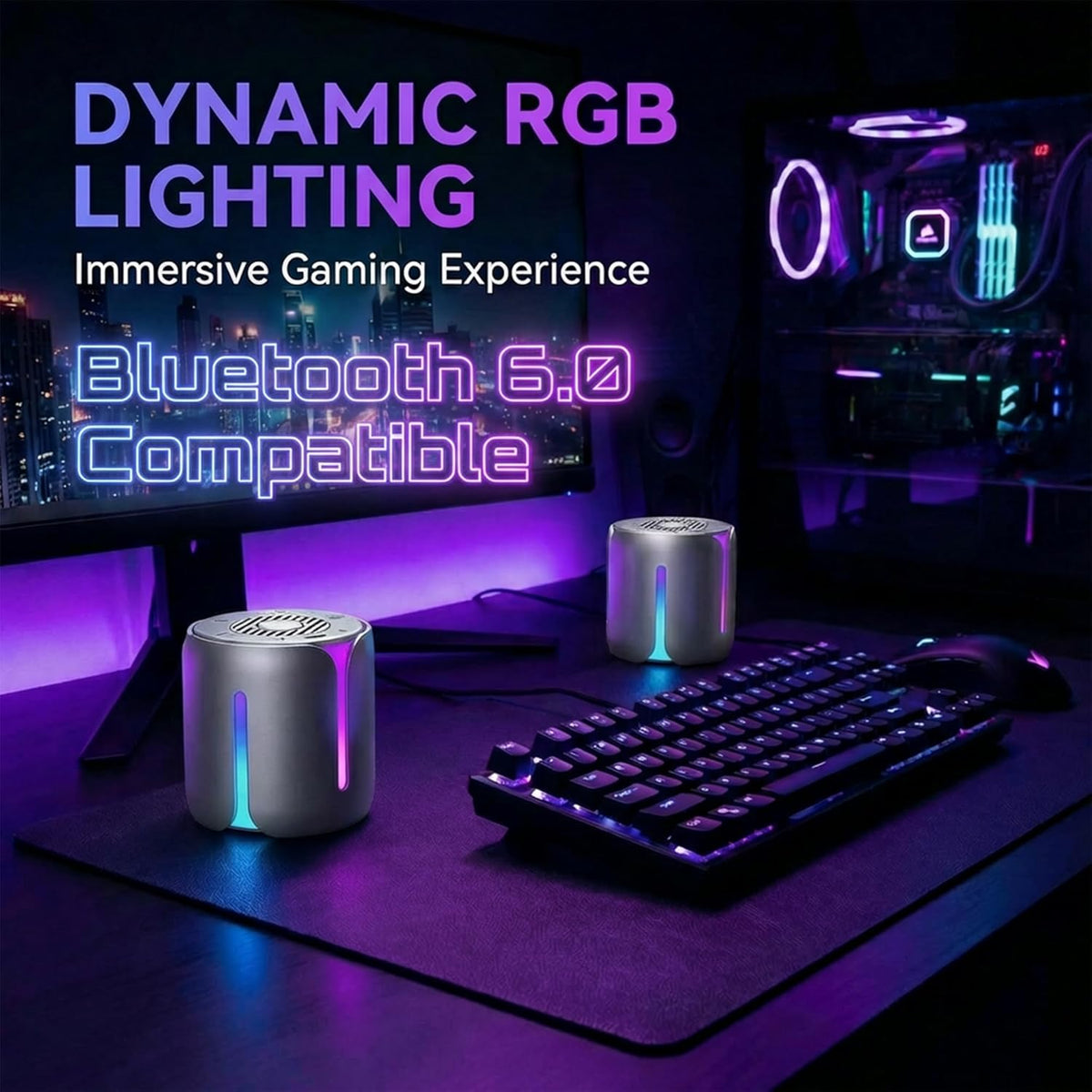 Portable Bluetooth Speaker with RGB Light, Spinning Desk Gadget