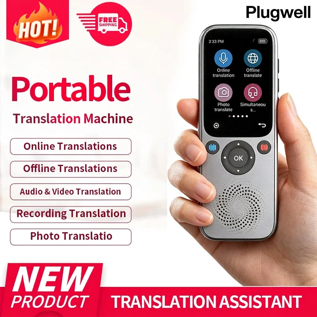 Plugwell Smart Touch-Screen AI Voice and Photo Translator showing online and offline translation modes