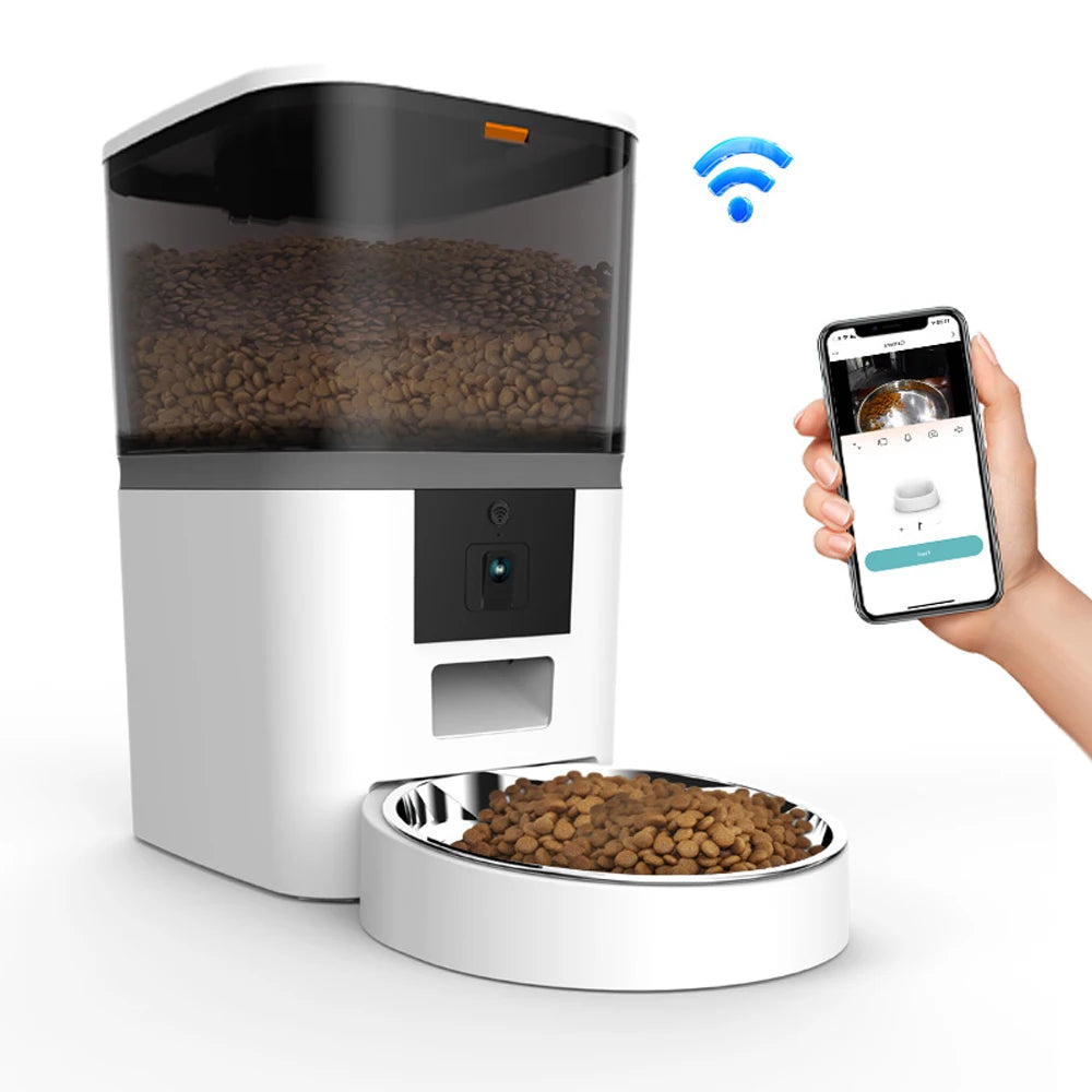 Plugwell™ 4L Automatischer Futterautomat mit HD-Kamera | Smarter Futterspender mit Doppelnapf für Hunde & Katzen