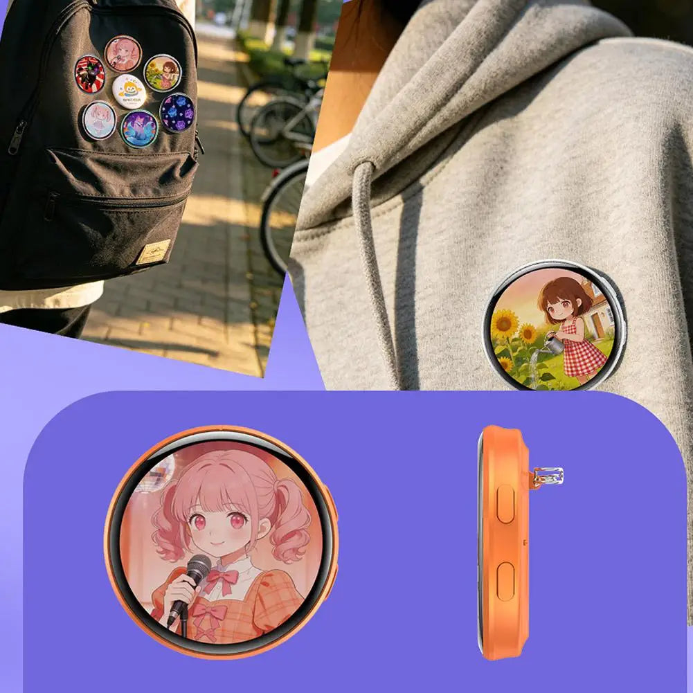 Plugwell™ Anime Digital E-Badge & Interactive Touchscreen Pin | Custom GIF & Video Wearable Display