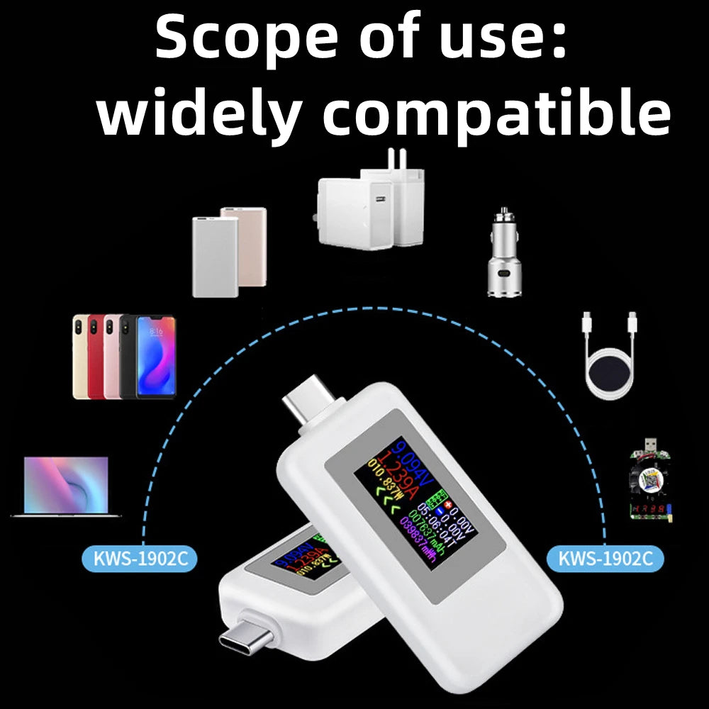 Plugwell™ 10-in-1 Digitales USB-C-Spannungs- und Strommessgerät