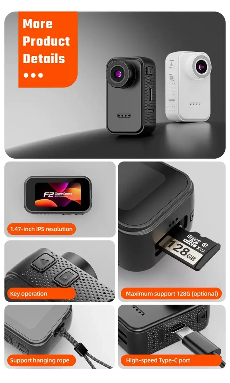 Tragbare Mini-Actionkamera 4K HD, Thumb-POV-Kamera, Bodycam, tragbarer Helmpfropfen, magnetische Sportkamera für die Hosentasche