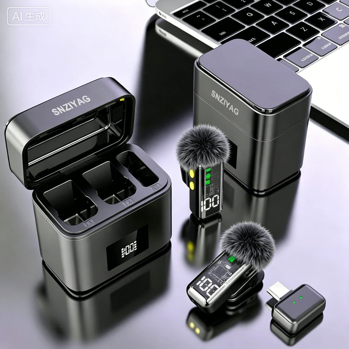 Kabelloses Ansteckmikrofon, KI-Geräuschunterdrückung, LED-Anzeige, 300-mAh-Ladeetui mit Windschutz für Live-Stream-Aufnahmen