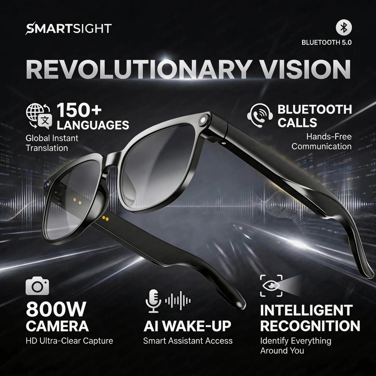 Plugwell™ 4K AI Smart Glasses with 8MP Camera & ChatGPT Translation
