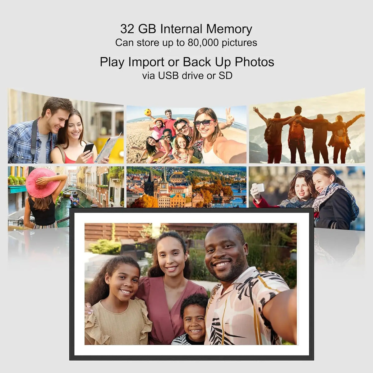 Frameo 15,6-Zoll-WLAN-Digitalfotorahmen, 1920 × 1080 IPS-HD-Touchscreen, 64 GB, automatischer Bildschirmausrichtung, smarter Fotorahmen, Wandmontage