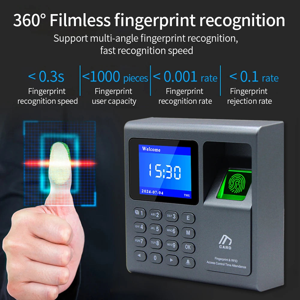 Biometrischer Fingerabdruckscanner RFID-Zutrittskontrollsystem 1000 Benutzer USB Zeiterfassung Präsenzmaschine für Mitarbeiter