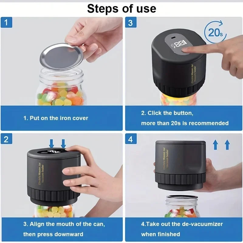 Elektrisches Vakuumier-Set für Einmachgläser, kabellos, für Einmachgläser mit weitem Öffnungsschnitt zur Fermentation mit Mason