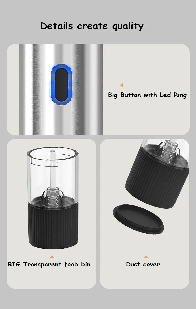 Rechargeable Electric Salt & Pepper Grinder with Adjustable Coarseness