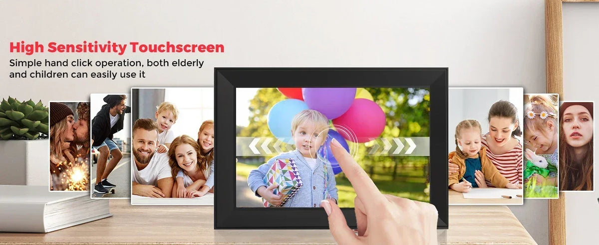 Frameo 15,6-Zoll-WLAN-Digitalfotorahmen, 1920 × 1080 IPS-HD-Touchscreen, 64 GB, automatischer Bildschirmausrichtung, smarter Fotorahmen, Wandmontage