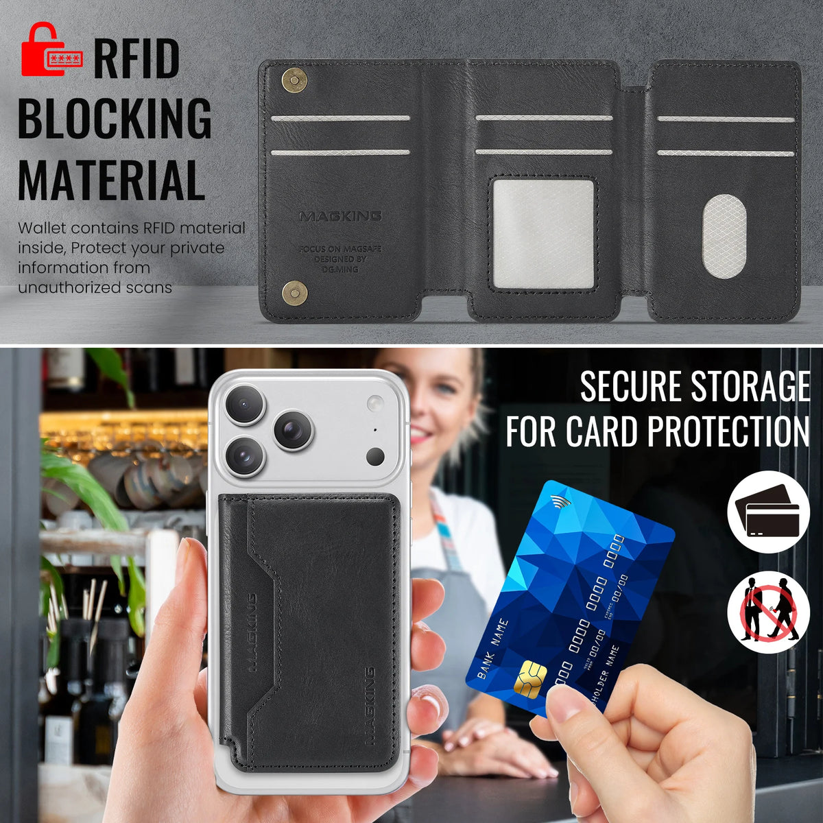 Plugwell™ MagSafe 3-fach faltbare RFID-blockierende magnetische Brieftasche & Kartenhalter