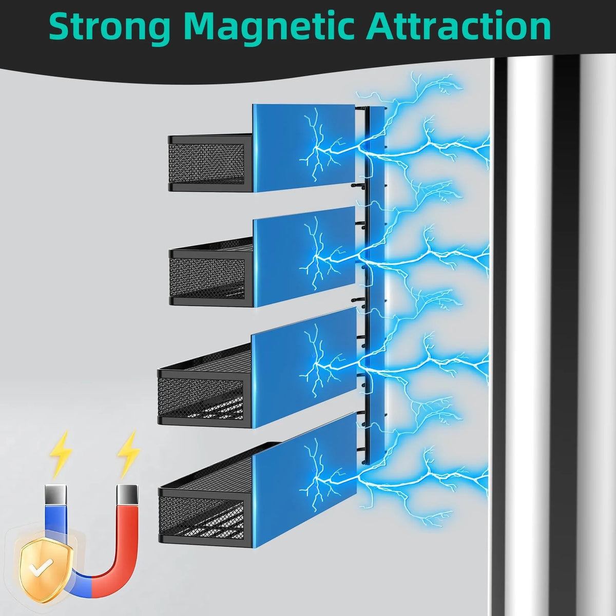 Magnetic Spice Rack for Refrigerator, Metal Strong Magnet Shelf, Space Saving Spice Organizer, Home Kitchen Laundry Room Storage