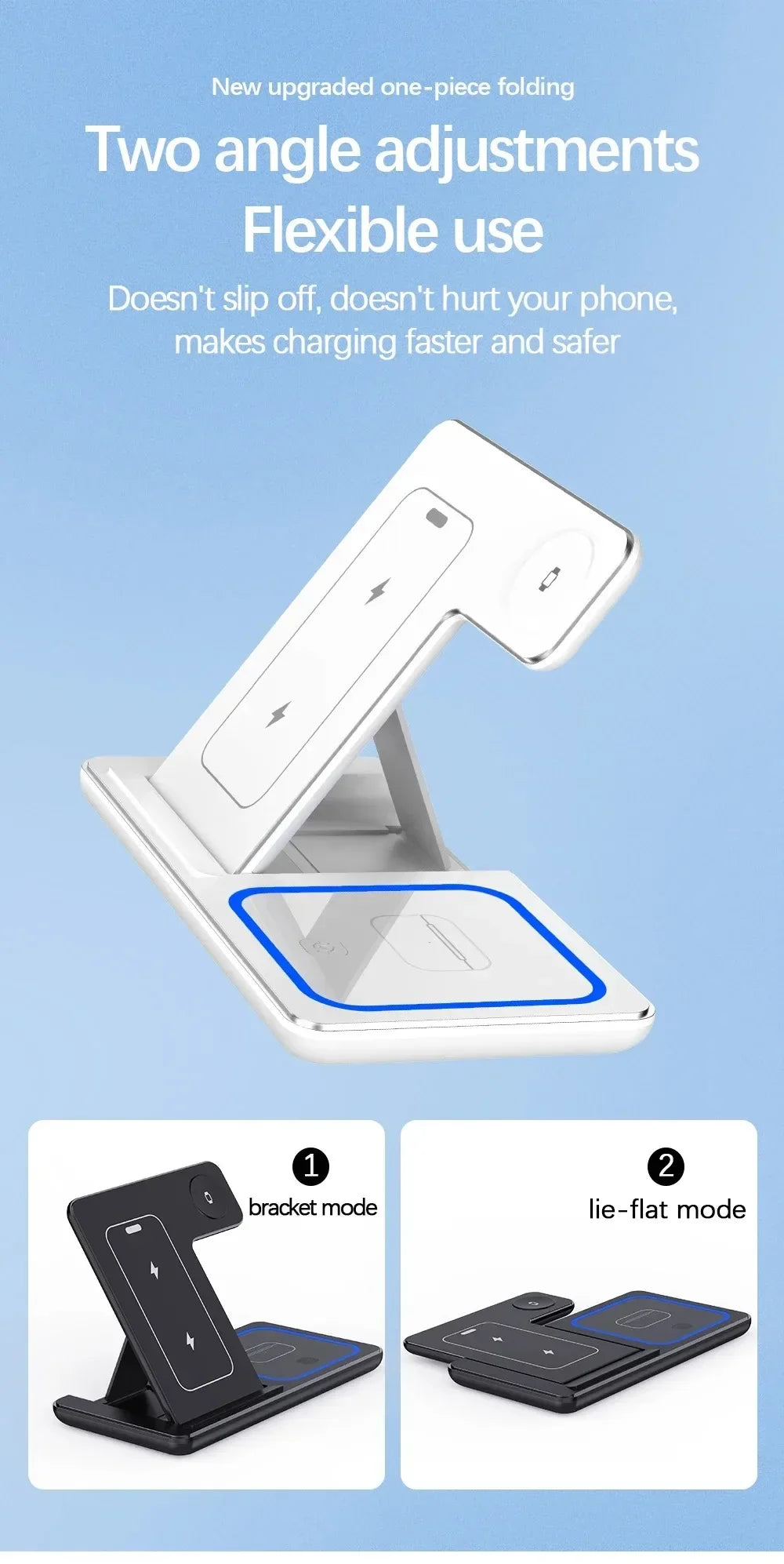 3-in-1 kabelloser Ladeständer 30W LED, faltbares kabelloses Ladegerät für iPhone 16 15 Pro Max, iWatch 8 7, AirPods, Ladestation