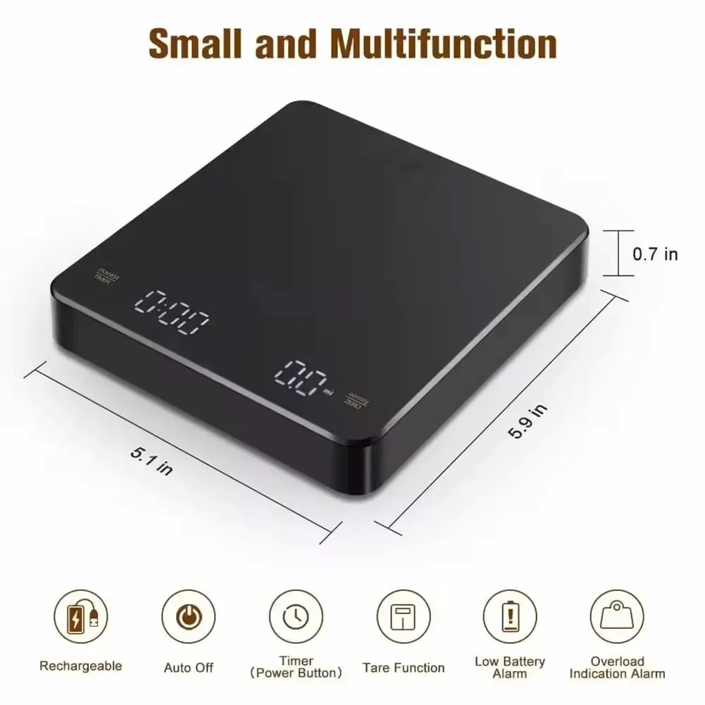 Plugwell™ LED-Digital-Küchenwaage mit Timer | USB-betriebene Kaffee- & Backwaage