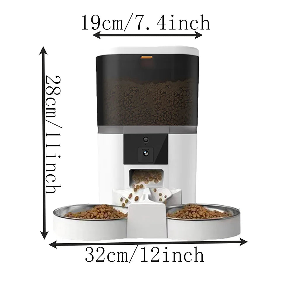 Plugwell™ 4L Automatischer Futterautomat mit HD-Kamera | Smarter Futterspender mit Doppelnapf für Hunde & Katzen