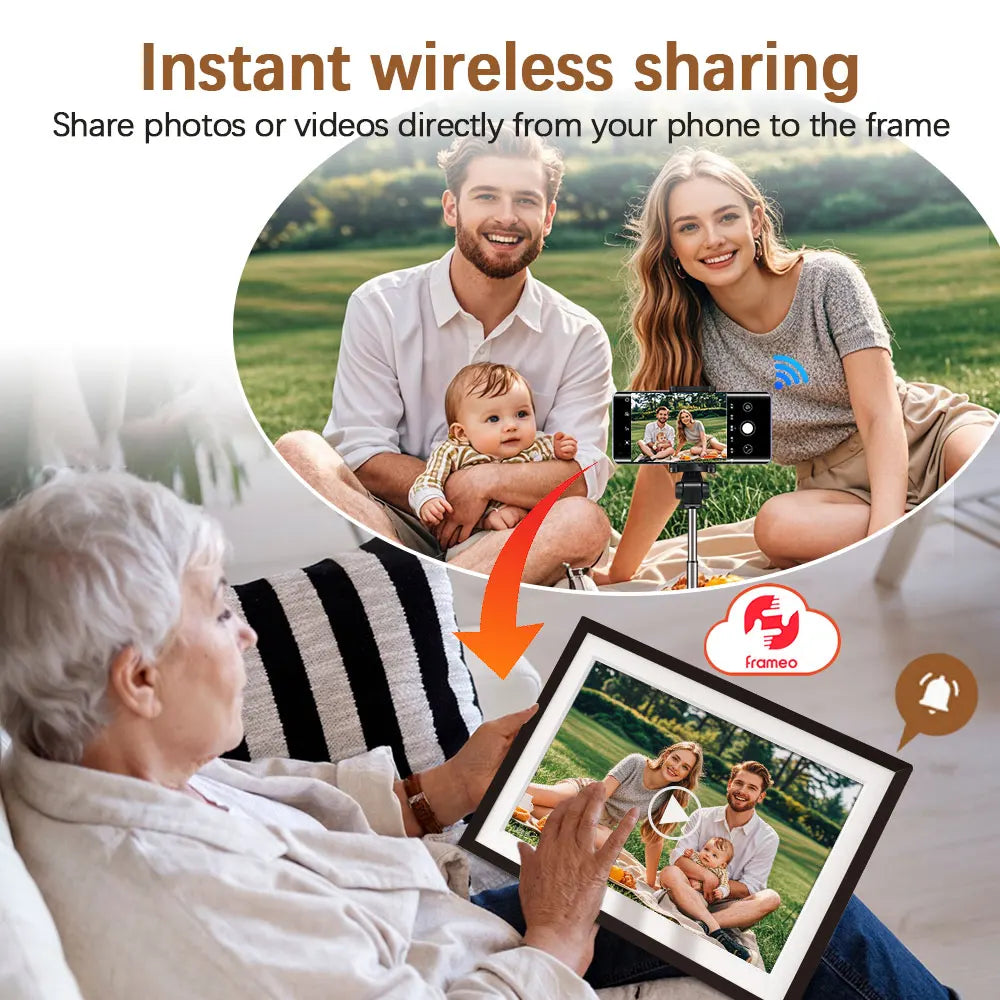 Frameo 15,6-Zoll-WLAN-Digitalfotorahmen, 1920 × 1080 IPS-HD-Touchscreen, 64 GB, automatischer Bildschirmausrichtung, smarter Fotorahmen, Wandmontage