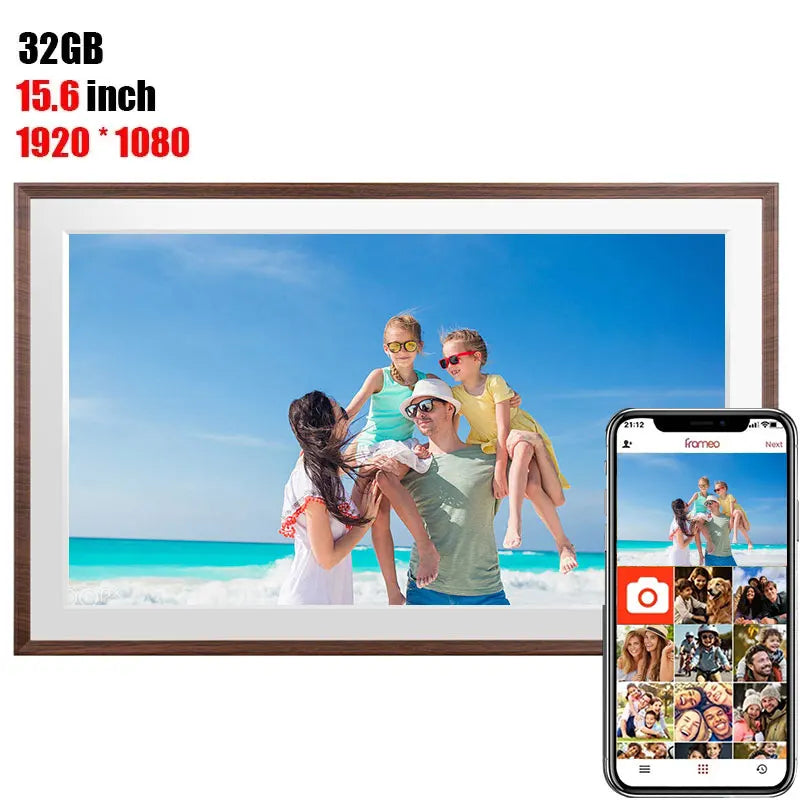 Frameo 15,6-Zoll-WLAN-Digitalfotorahmen, 1920 × 1080 IPS-HD-Touchscreen, 64 GB, automatischer Bildschirmausrichtung, smarter Fotorahmen, Wandmontage