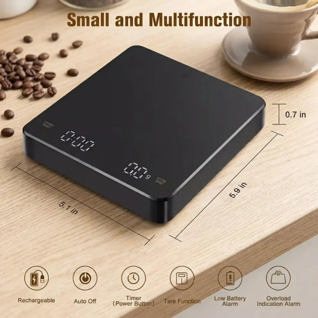 Plugwell™ LED-Digital-Küchenwaage mit Timer | USB-betriebene Kaffee- & Backwaage
