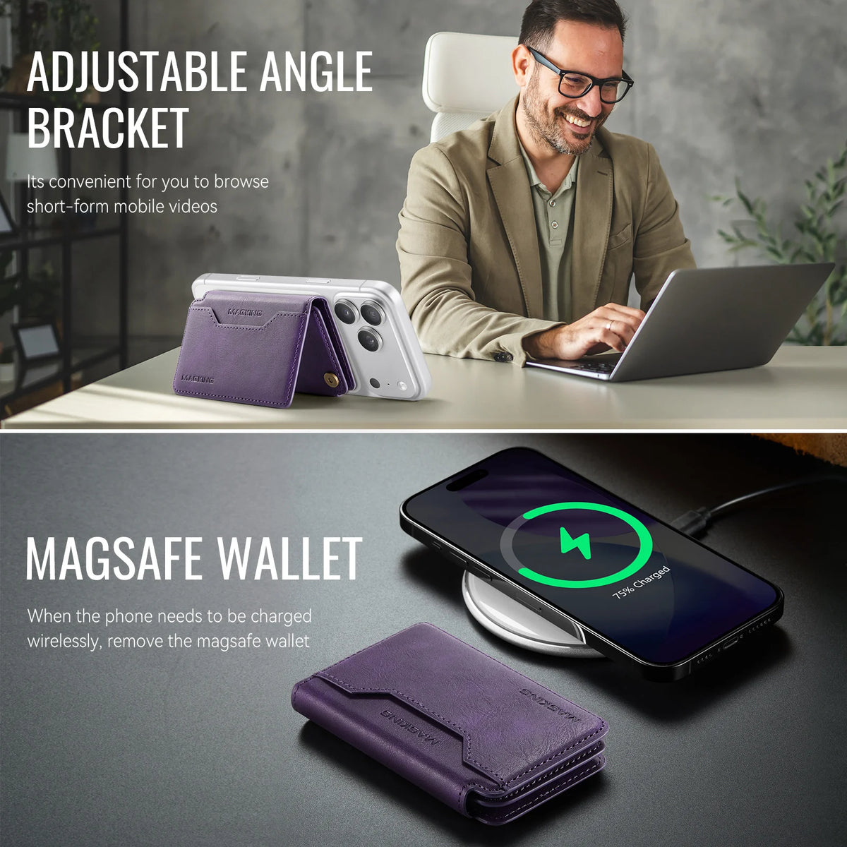 Plugwell™ MagSafe 3-fach faltbare RFID-blockierende magnetische Brieftasche & Kartenhalter