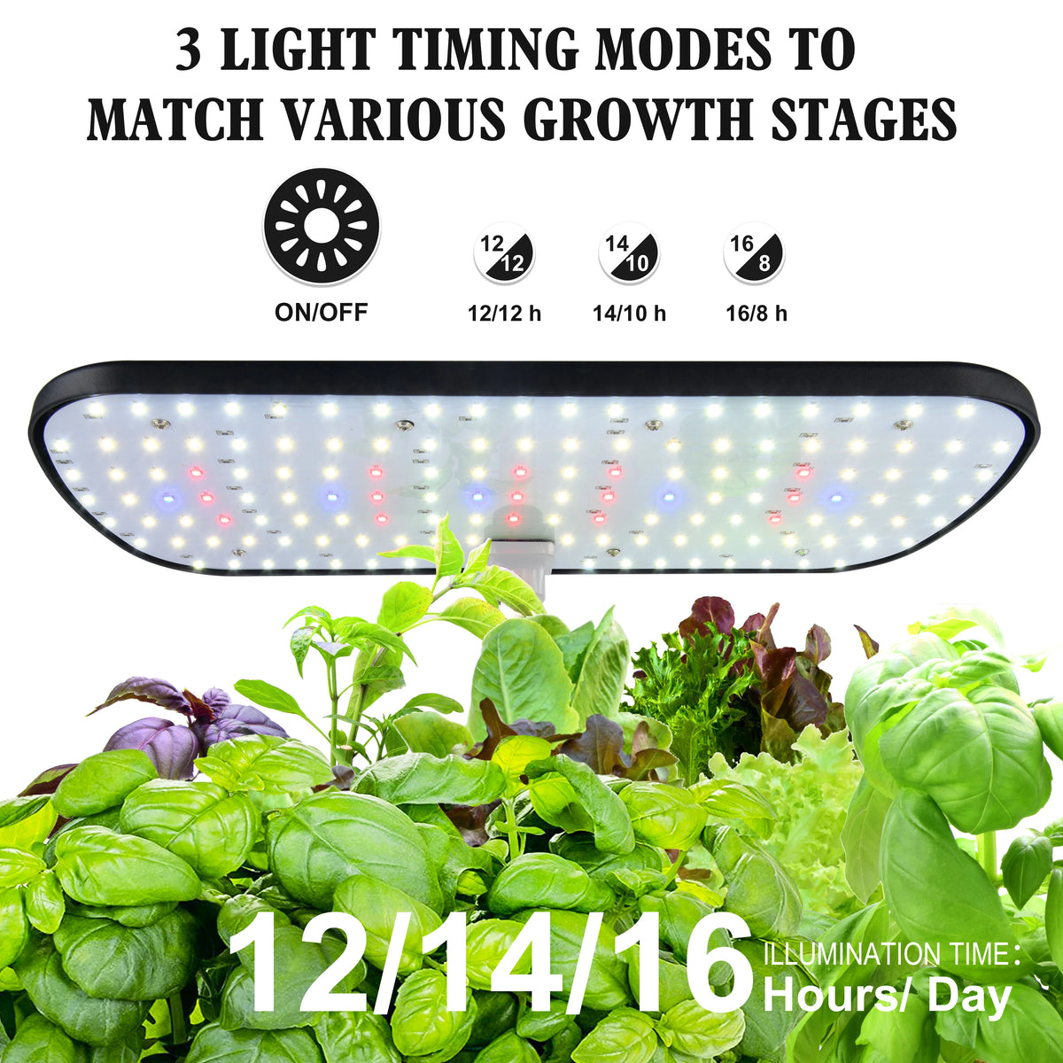 Plugwell™ 12 Pods Hydroponics Growing System, Herb Garden Kit Indoor Adjustable Height with Automatic Timer 20-Watt LED Grow Light