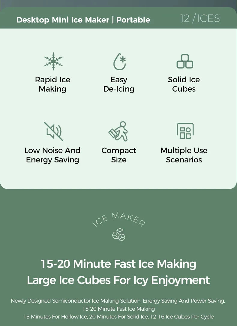 Plugwell™ Portable Mini Ice Maker | 12V/220V Compact Automatic Ice Cube Machine for Car, Camping & Home