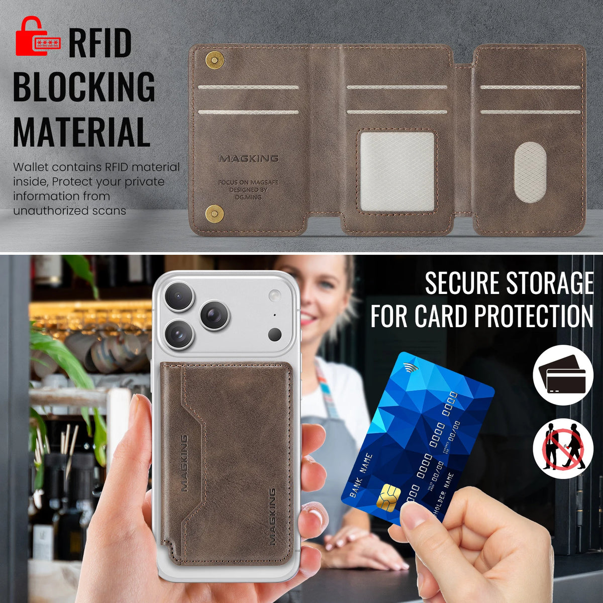 Plugwell™ MagSafe 3-fach faltbare RFID-blockierende magnetische Brieftasche & Kartenhalter